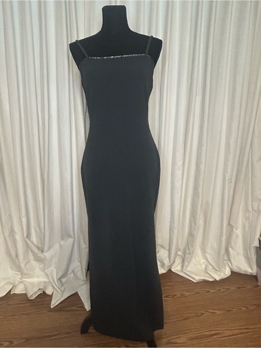 Classic Black Beaded-Trim Maxi Dress